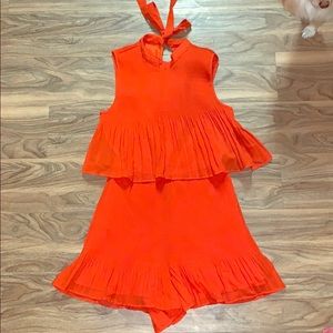 ASOS coral pleated ruffle romper jumpsuit